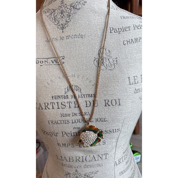 Betsey Johnson Rare Jeweled Fish Pendant Statement Necklace — Collector’s Piece - Picture 1 of 3